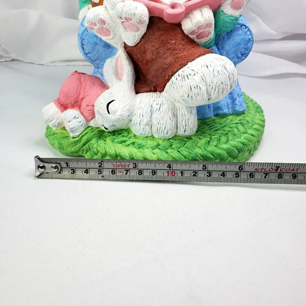VTG 1994 Easter Bunny Rabbits Grandpa & Kids Large Ceramic Decoration 10